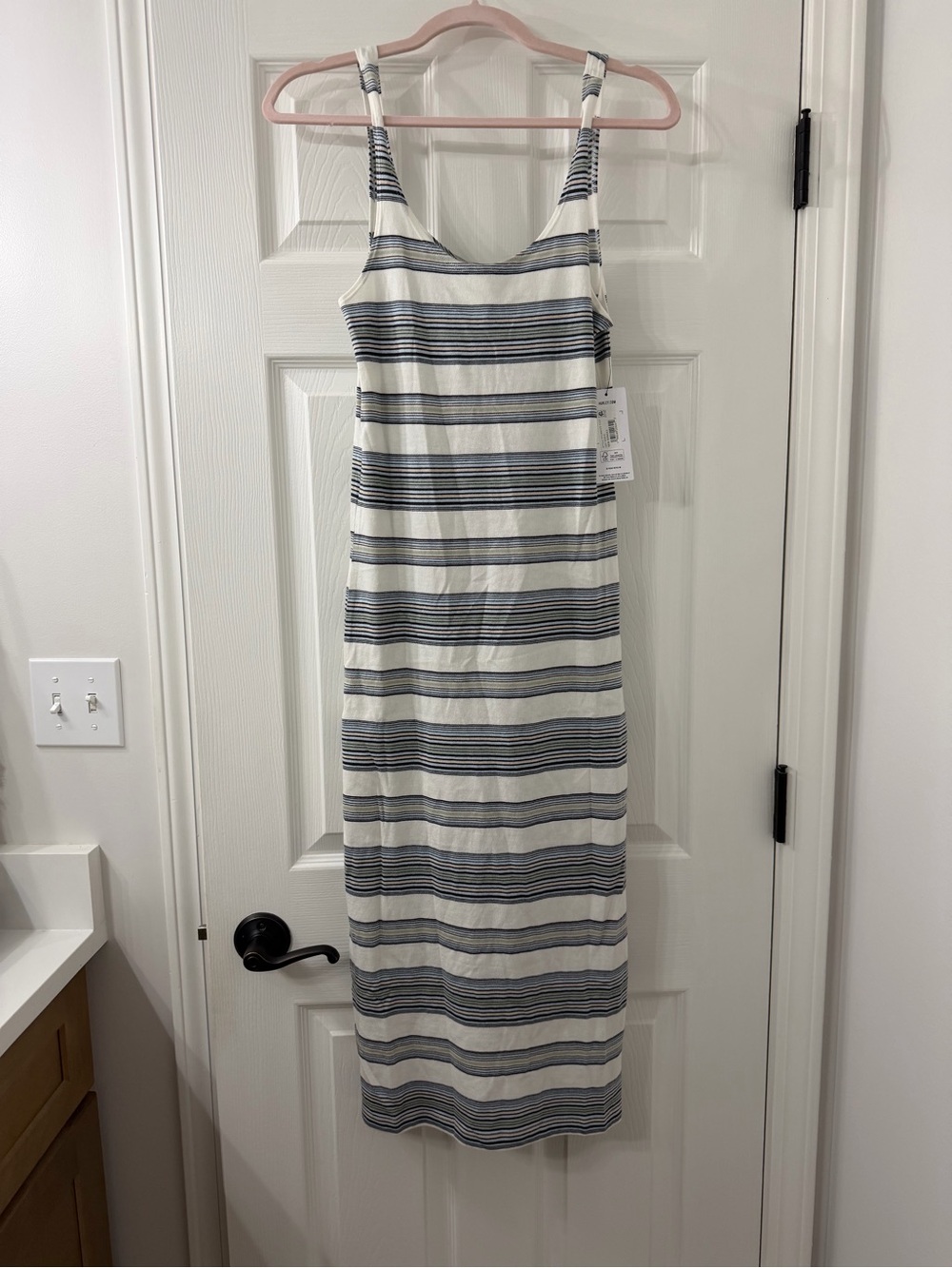 Hurley White and Navy Striped Midi Tank Dress